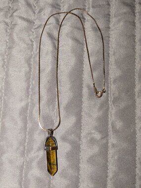 $2 with Bundle ~ Chain Necklace Tiger Eye Crystal Point Pendant 6481